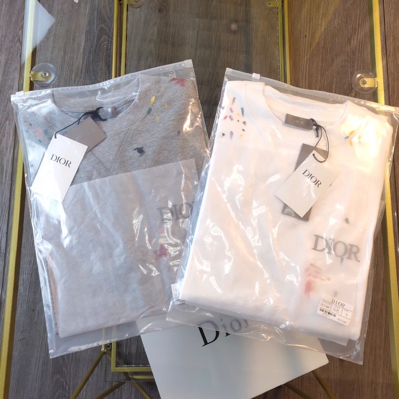 Áo phông nam nữ Dior CD hàng cao cấp thêu logo trên ngực áo thiết kế họa tiết vẩy mực