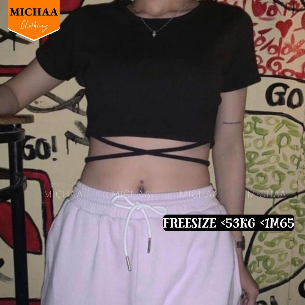 Áo Croptop Kiểu Nữ DÂY QUẤN BỤNG Tay Ngắn Sexy Ôm Body - MICHAA