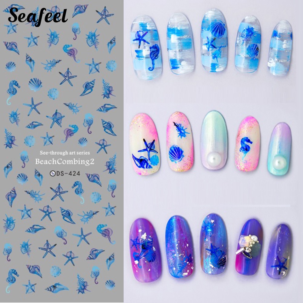 SF Waterproof Fish Shell  Starfish Nail Sticker Full Cover Wrap DIY Adhesive