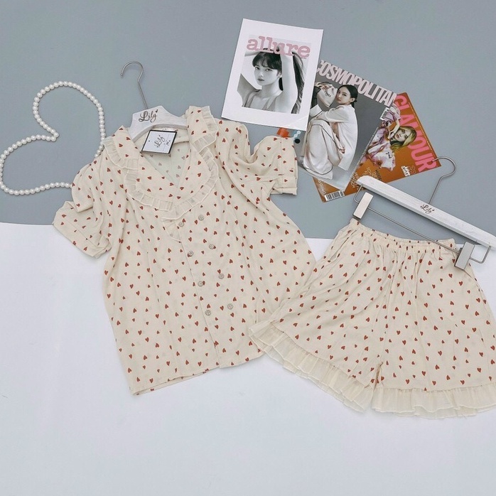 Đồ Ngủ Pijama Mặc Nhà Cộc Tay, Bộ Đũi Nến Cổ Bèo Họa Tiết Hoa Nhí Dễ Thương