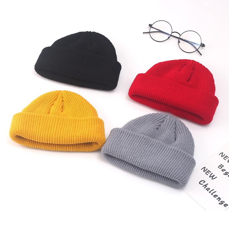 Mũ Beanie Dệt Kim Không Vành Màu Trơn Mềm Mại Giữ Ấm Phong Cách Hip Hop Thời Trang Cho Nam Và Nữ