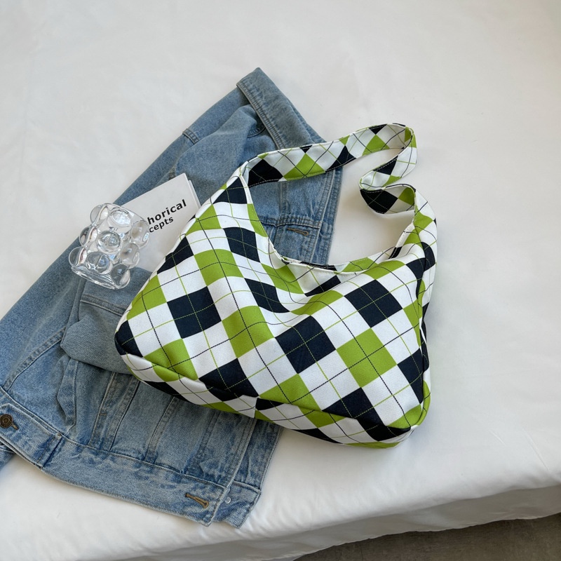 Túi Xách Vải Nylon Cỡ Lớn Họa Tiết Sọc Caro Màu Tương Phản Thời Trang Cho Nữ