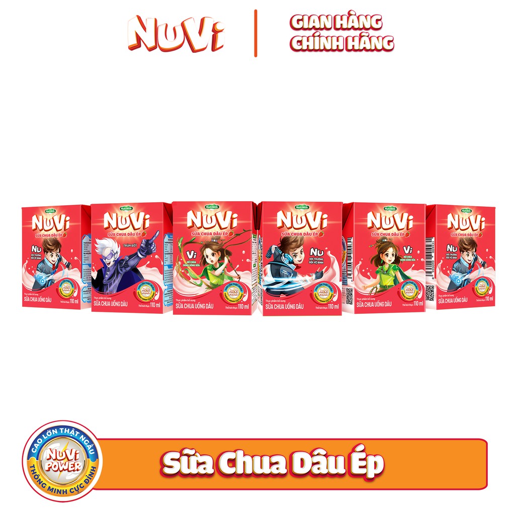 Thùng 48 hộp NuVi Sữa chua uống Dâu hộp 110ml/hộp