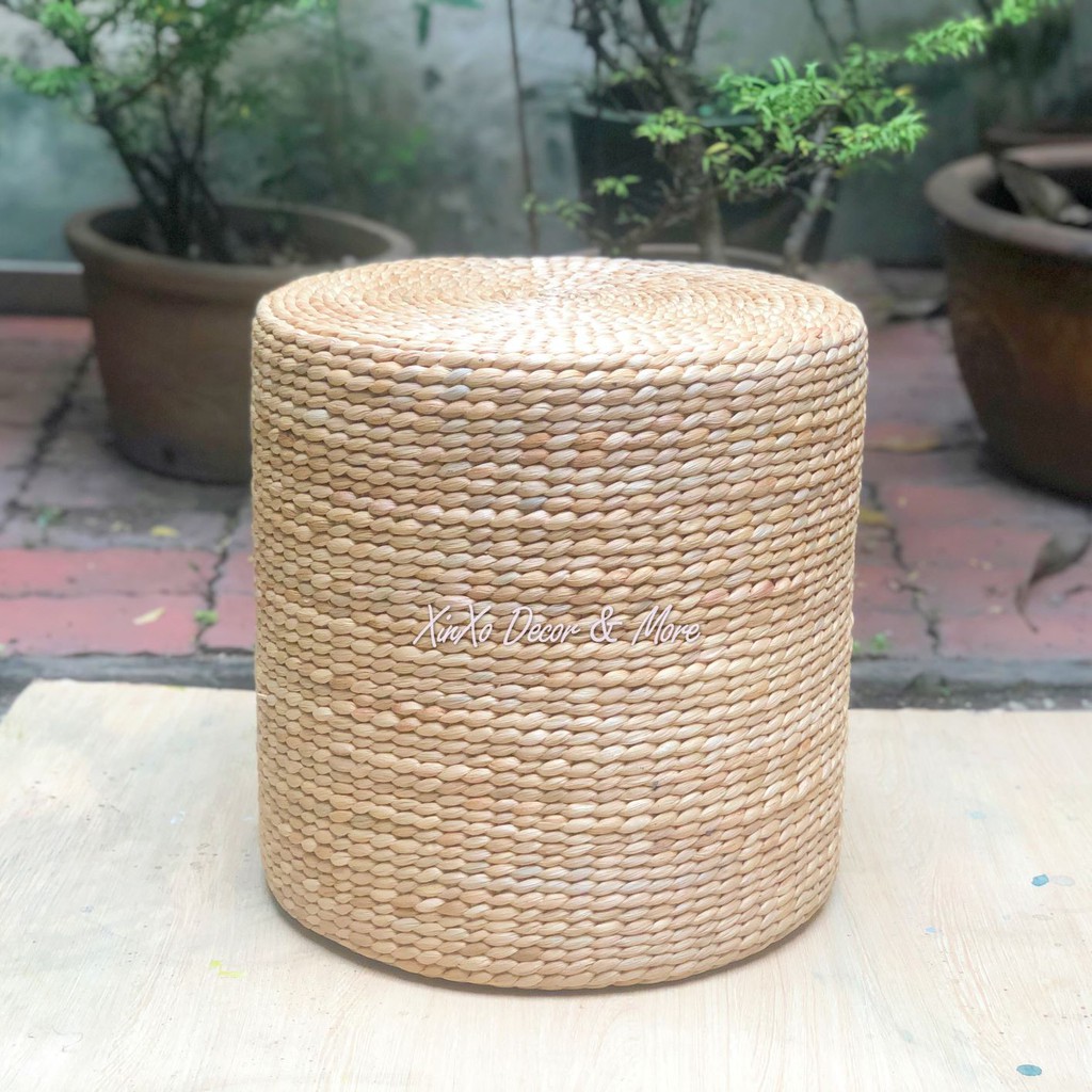 Ghê đôn cói lục bình (bèo tây) đa năng hình tròn hàng chất lượng cao/ Hyacinth stool for home decor