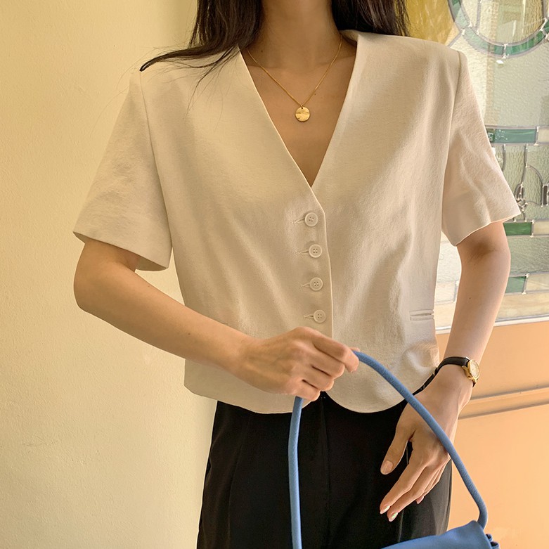 Áo khoác ngắn dáng rộng/ Chân váy eo cao đơn giản phong cách Hàn Quốc retro 43184