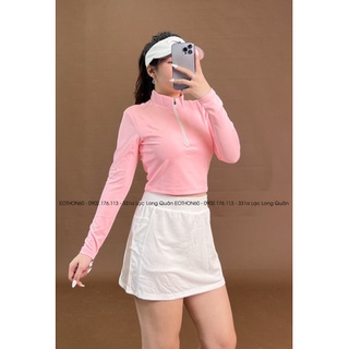 Áo crop das dây kéo tay dài ,chân váy túi [hình thật shop chụp] Eothon60