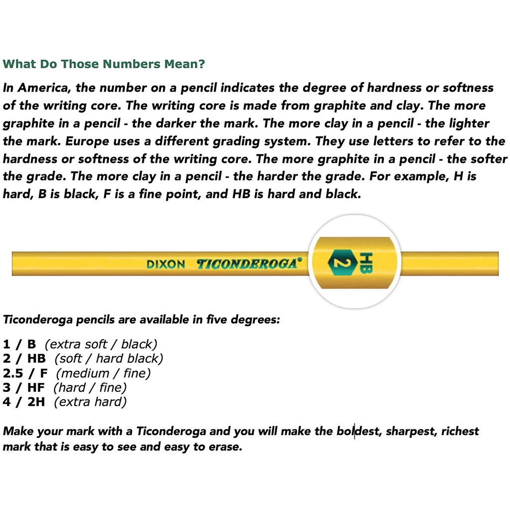 Hộp 12 Bút chì gỗ TICONDEROGA #2 HB SOFT, thương hiệu Mỹ