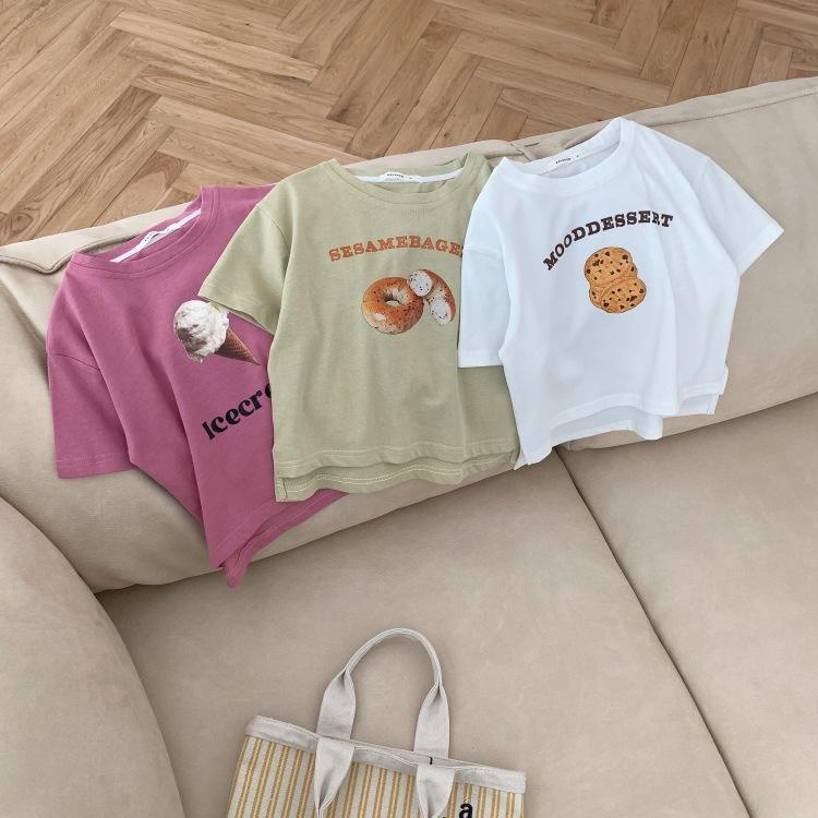 Áo thun ngắn tay cotton in hình dễ thương cho bé