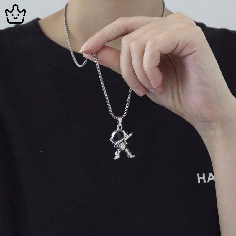 Vòng cổ mặt hình phi hành gia Hàn Quốc JP6 bằng thép không gỉ