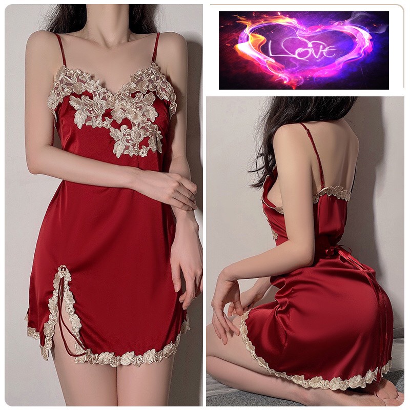 [ Tặng quần chip] Váy ngủ lụa satin cao cấp 2 dây đầm mặc nhà sexy gợi cảm quyến rũ M766