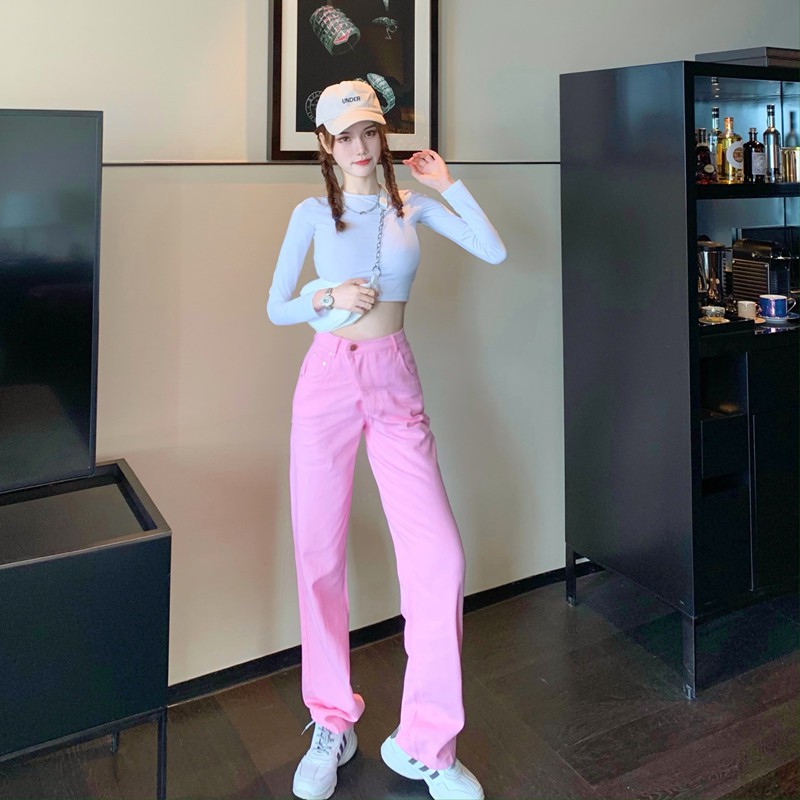 Quần jean ống rộng suông cạp cao Emilyshop phong cách ulzzang