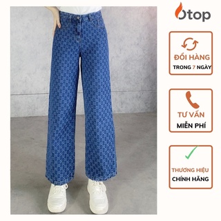 Quần jean ống rộng cạp cao họa tiết OTOP