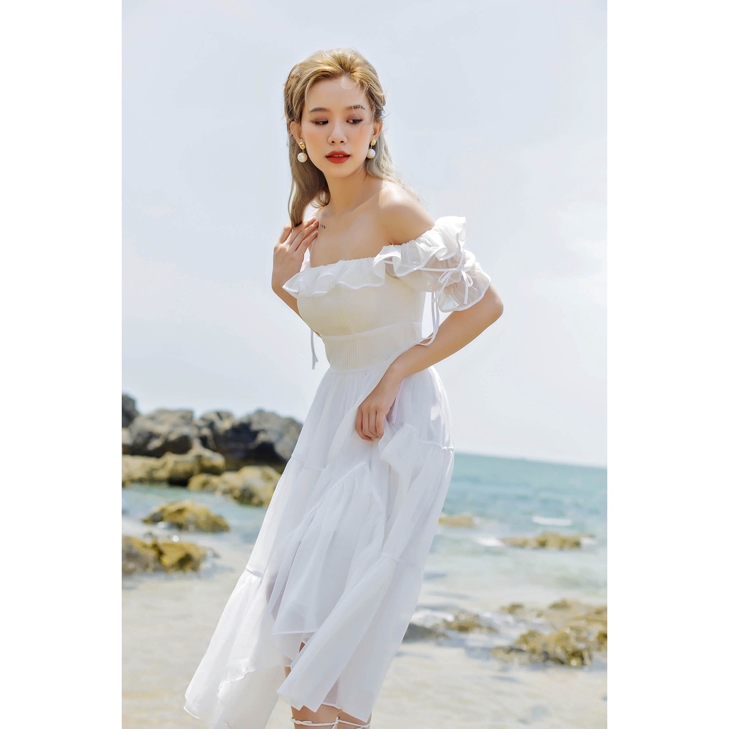 [Mã SKAMSALEP6 giảm 10% tối đa 100K đơn 150K] SÒ VINTAGE - MINNIE Đầm voan bẹt vai xếp ly tay phồng | BigBuy360 - bigbuy360.vn