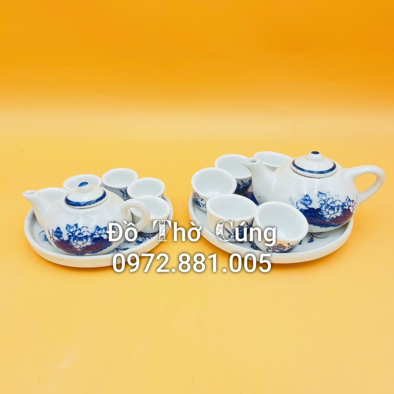 Bộ ấm chén pha trà thờ men lam