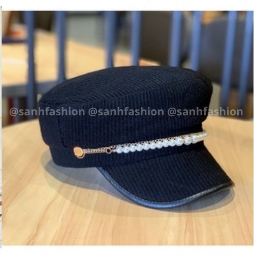 Mũ Thủy Thủ Trơn Đính Dây Hạt Nón Beret Chất Nhung Cao Cấp Thời Trang Phong Câch Hàn Quốc TT_BR01