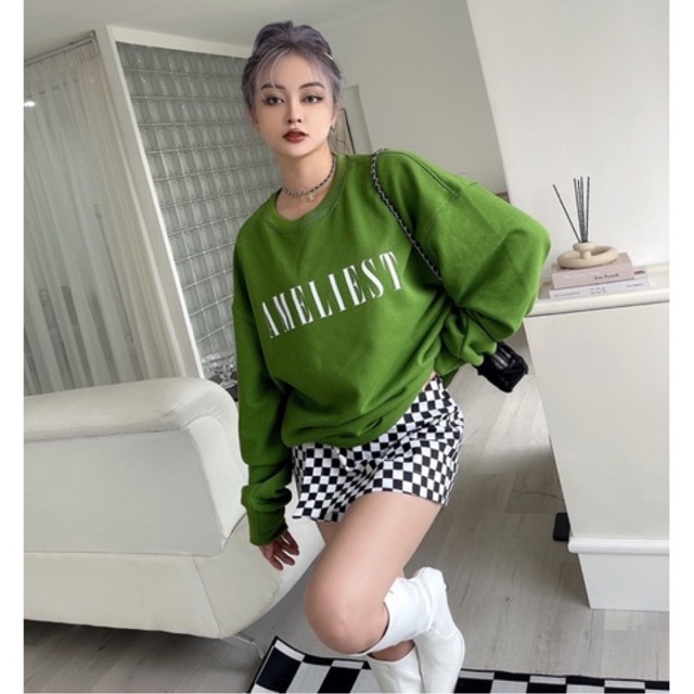 Áo Sweater Màu Xanh Lá In Chữ AMELIEST
