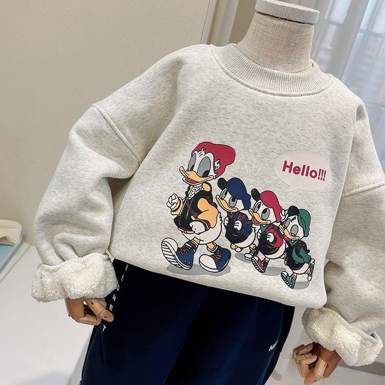 Áo Sweater Cổ Tròn Bằng Vải Nhung Thoải Mái Thời Trang Mùa Thu Mới Cho Bé Trai Và Gái