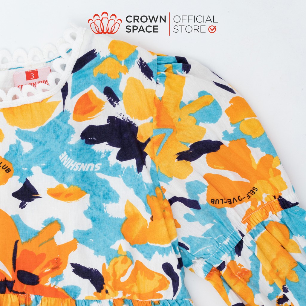 Váy Thu Đông Cao Cấp Crown Space Tay Dài Hai Lớp Dành Cho Bé Gái - Rừng Hoa Ngũ Sắc Siêu Xinh CKGL2811503 Size 13-33kg