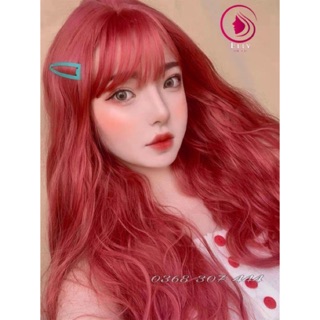 Tóc giả Cả Đầu Sóng Xù Mì Màu Rượu Vang Mới