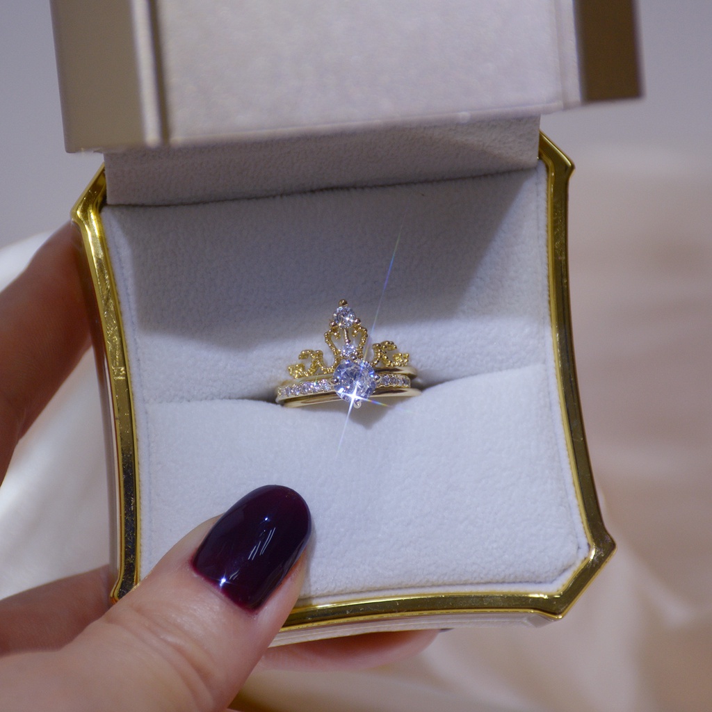 Nhẫn mạ vàng 14k hình vương miện đính đá sang trọng thời trang