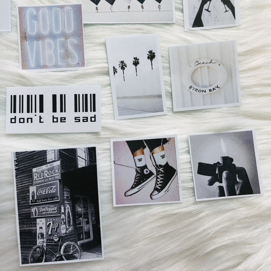 Bộ sticker/decal dán chủ đề Trắng Đen /trang trí sổ,bullet journal/decal dán điện thoại,laptop,nón BH-tiemtaphoacona