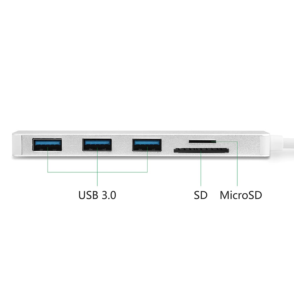 [COD Ready Stocks]Type-C 3-Port USB3.0 Hub Adapter Data SD Slot Card Reader