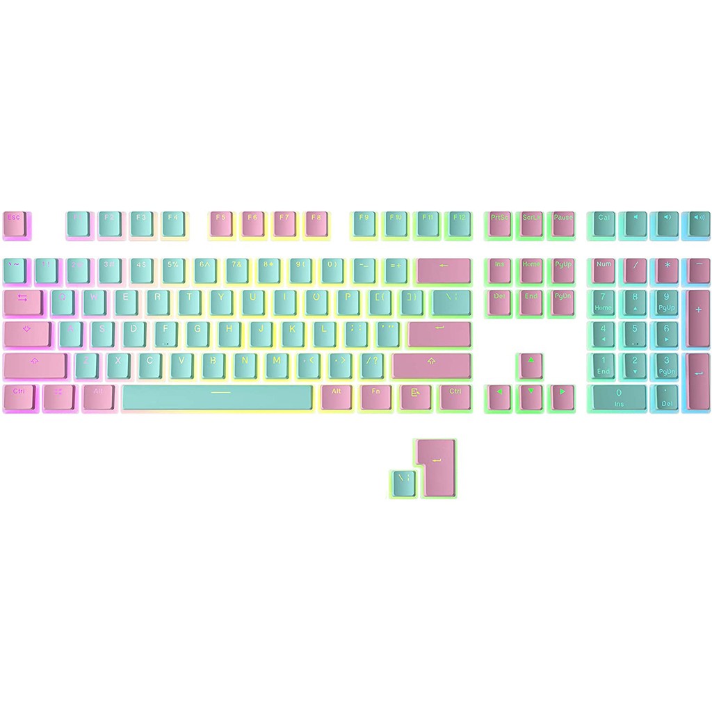 Bàn phím cơ pudding Cyan Pink 108 Double Shot PBT pudding keycap Cấu hình Ansi / ISO-Oem 60% / 87/104/108 bàn phím cơ có đèn nền chuyển đổi