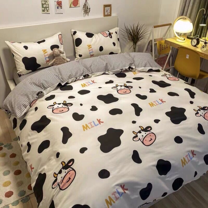 Bộ chăn ga và gối cotton poly mẫu bò sữa nhiều mẫu mã khác nhau có đủ kích thước giường