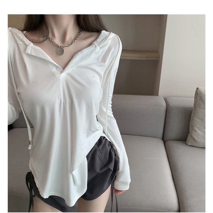 ÁO THUN DT CỔ CÚC MŨ LIỀN DÀI TAY