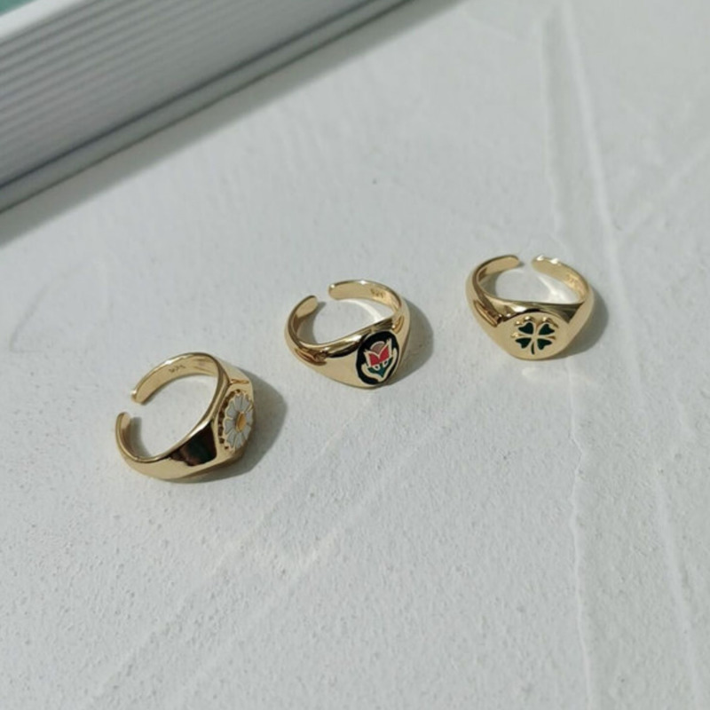 Nhẫn Hở Hình Oval Họa Tiết Hoa Tulip 19953 Sang Trọng Thời Thượng