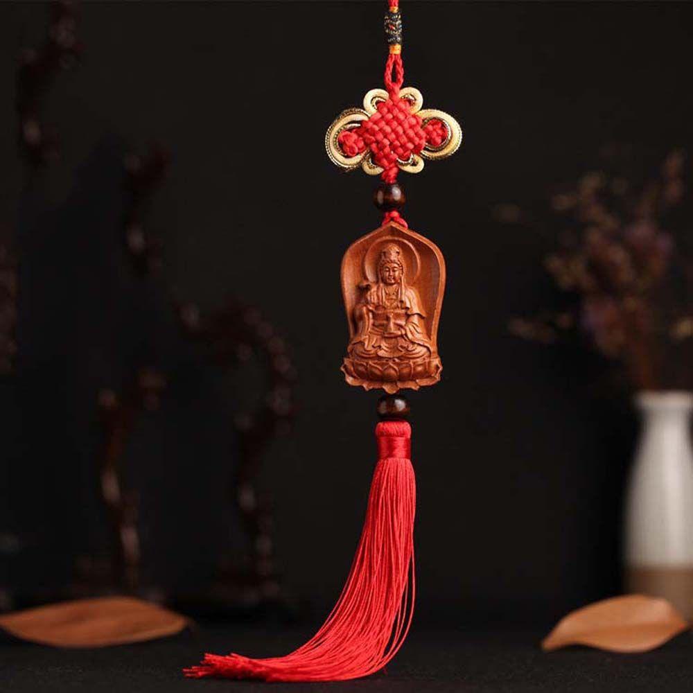 Mmluck Guanyin Mặt Dây Chuyền Khắc Hình Hoa Sen Bằng Gỗ Đào Trang Trí Gương Chiếu Hậu Xe Hơi