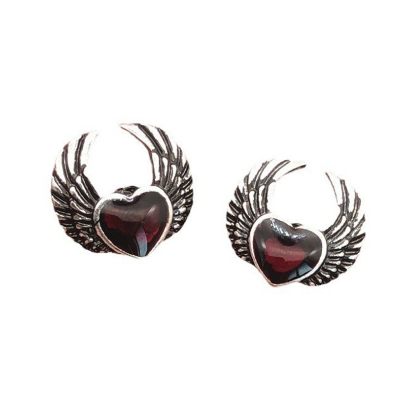 Khuyên Tai Bạc Hình Trái Tim Đôi Cánh Thiên Thần Phong Cách Gothic Cổ Điển Cho Nam Và Nữ Y2k