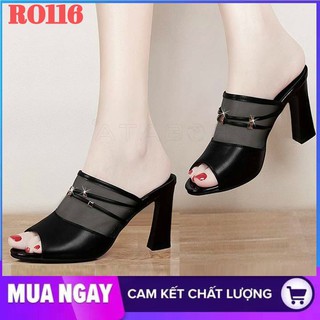 Giày cao gót nữ đẹp đế vuông 8cm hàng hiệu rosata hai màu đen trắng ro116