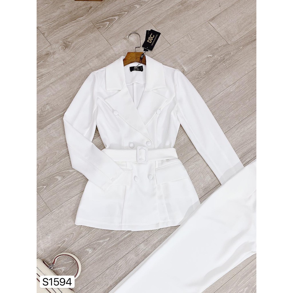Bộ vét trắng cao cấp kèm đai S1594 DVC - MH ẢNH THẬT sét vest thiết kế, sét vest công sở, sét vest dự tiệc