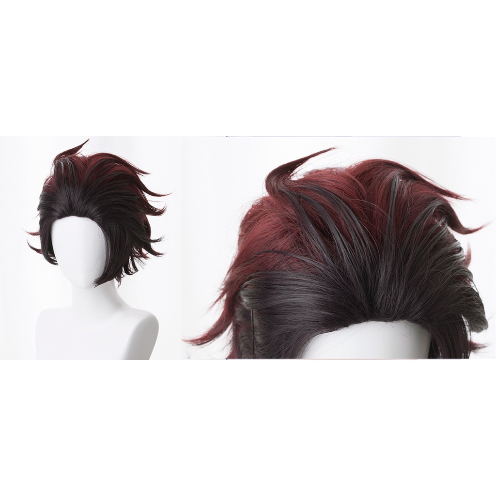 Wig/tóc giả nam nâu cosplay Tanjiro Kamado nâu đen Kimetsu no yaba