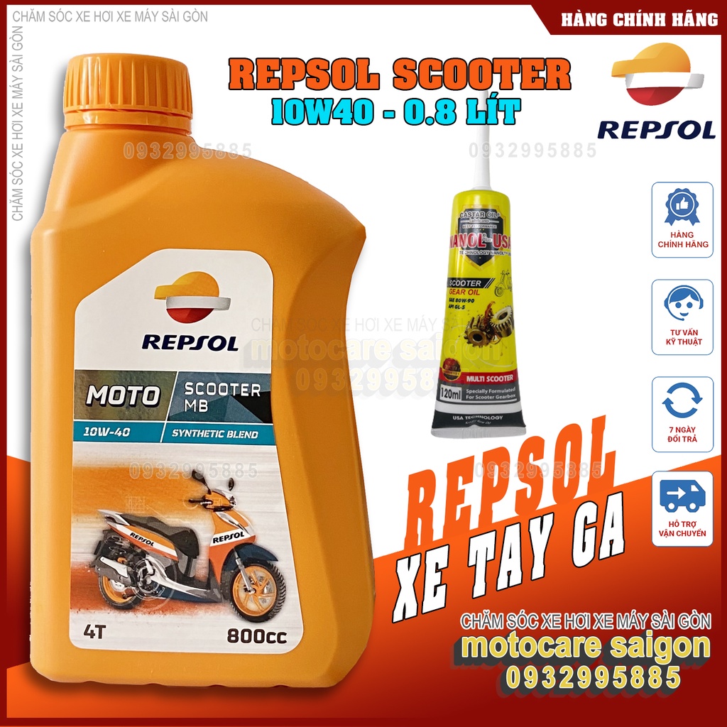Bộ sản phẩm bán Kèm nhớt lap - REPSOL SCOOTER MB 10W40 800ml và nhớt hộp số NANOL USA