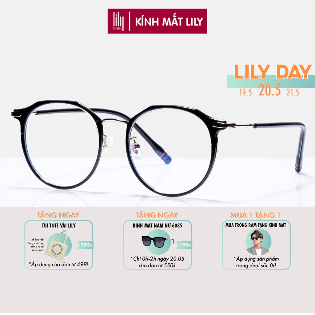 Gọng kính cận nữ Lilyeyewear kim loại, mắt tròn có thể đeo đi đường chống bụi, nhiều màu sắc lựa chọn - 2256