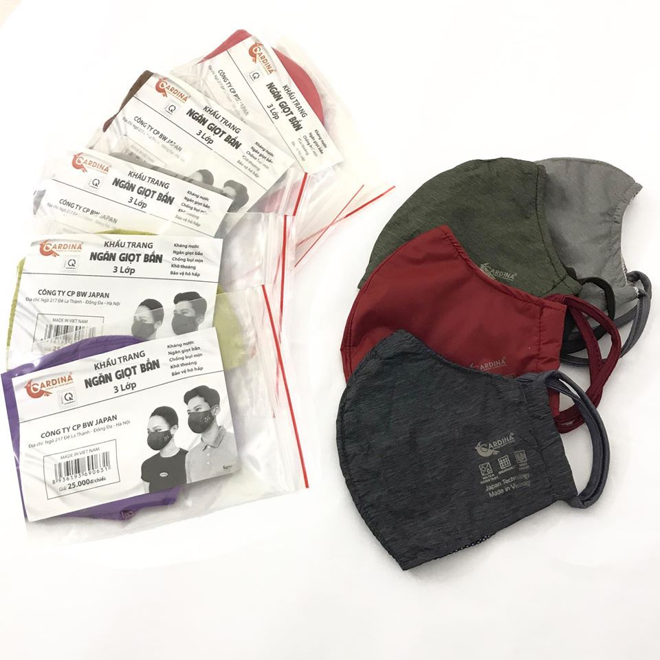 Khẩu Trang Vải Gió CARDINA 3 Lớp Chống Thấm Nước - Có Thể Tái Sử Dụng (Giao màu ngẫu nhiên)
