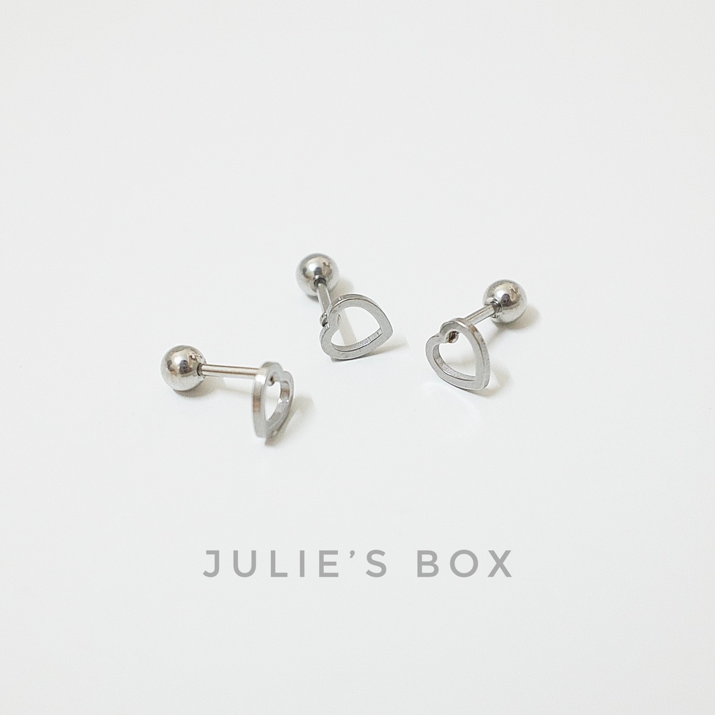 [1 Chiếc] Khuyên Tai Titan Unisex Hình Trái Tim Rỗng Bi Tròn Không Gỉ Sét Không Ngứa Bông Tai Julies Box 66