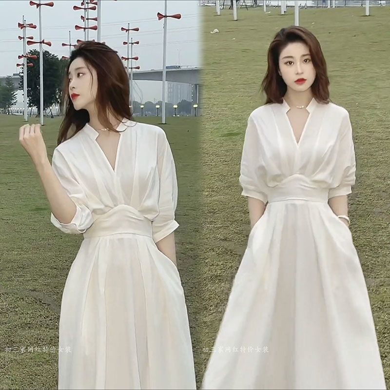 Đầm Sơ Mi Cổ Chữ V Ôm Eo Cao Cấp Thiết Kế Sang Trọng Cho Nữ