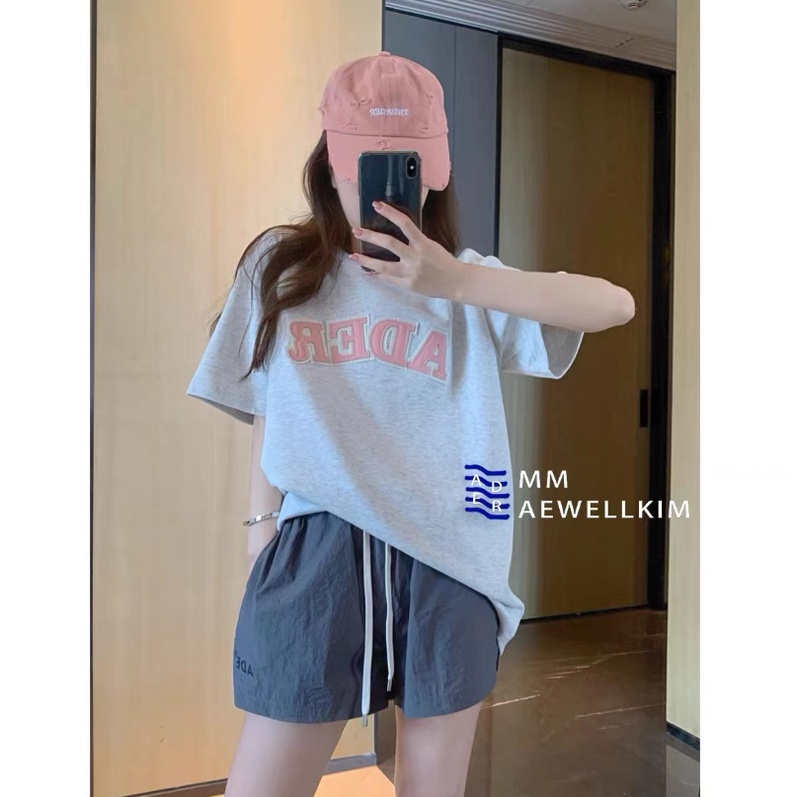 Áo Thun cotton Cổ Tròn Ngắn Tay Thêu Chữ Phong Cách Đường Phố Cho Nam Nữ