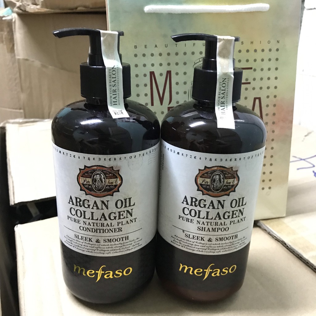 Bộ Dầu, Xả Argan Oil Collagen Mefaso Phục Hồi Tóc Hư Tổn - 500ml