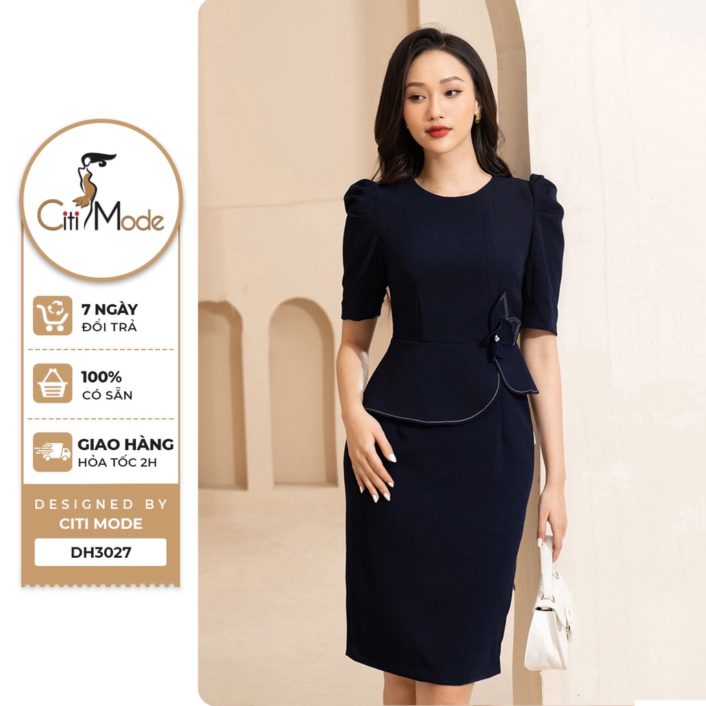 Đầm công sở CITI MODE FASHION dáng ôm peplum thiết kế tay lỡ phối hoa eo DH3027