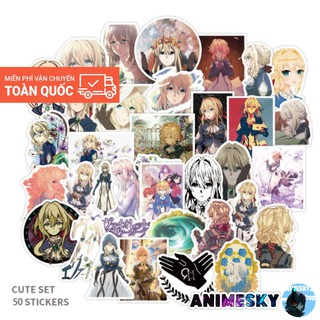Sticker Anime Violet Evergarden combo 50 cái chống nước dán laptop, vali, mũ bảo hiểm,... in hình anime chibi cute
