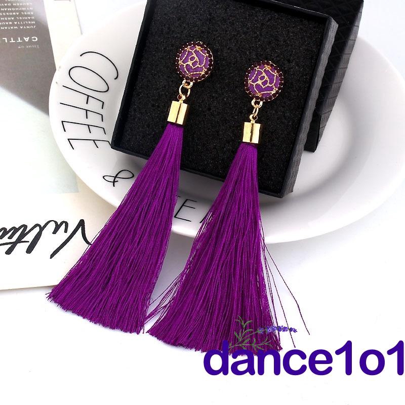 Khuyên tai dài hình hoa hồng phối tua rua thanh lịch dành cho nữ