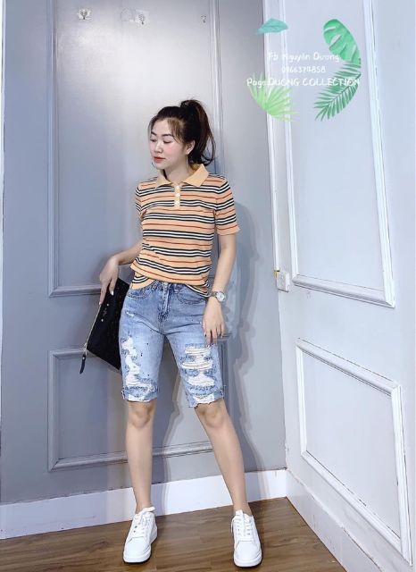 Áo len montoghi kẻ cổ bẻ hàng Quảng Châu - Áo cổ bẻ kẻ hót