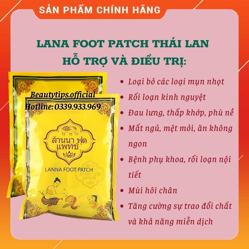 10 Miếng Dán Chân Thải Độc Detox Lanna Foot Patch Than Tre