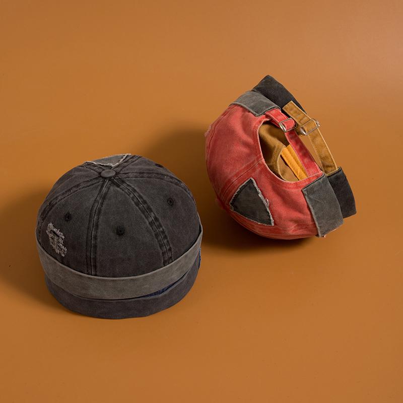 Mũ Da Dưa Hấu Mềm Mại Không Vành Thời Gian Lỗ Thời Gian Retro Phiên Bản Hàn Quốc Mũ Len Cuộn Tròn Lục Giác Vẽ Tranh Nhật Bản​​Mũ Thủy Thủ Chất Liệu Denim Cho Bé