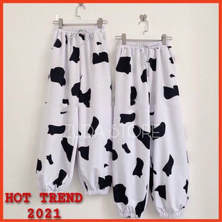 Quần bò sữa bo gấu nam nữ unisex🌸quần dài hoạ tiết bò sữa ulzzang,zuda store