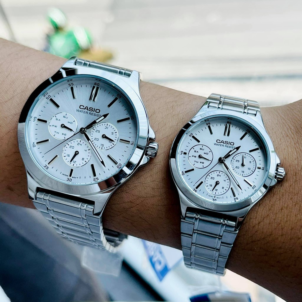 Đồng hồ nam nữ- Đồng hồ đôi dây thép Casio V300D-7UVDF Mặt trắng chống nước Bảo hành 1 năm Hyma watch